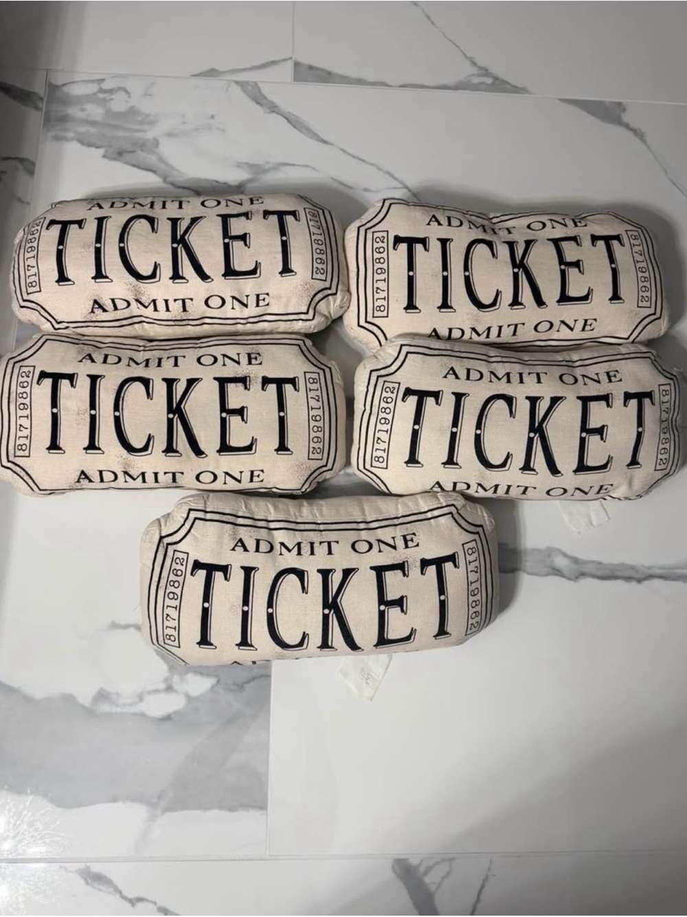 Kirklands Cream and Black 'Admit One' Ticket Accent Pillow